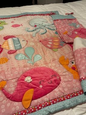 Carter's Pink & Aqua Ocean Animals Quilted 3 pcs. Crib Set